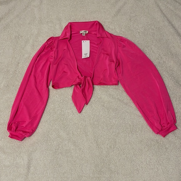 ASOS Miss Selfridge Pink Tie-Front Slinky Shirt - Picture 4 of 4